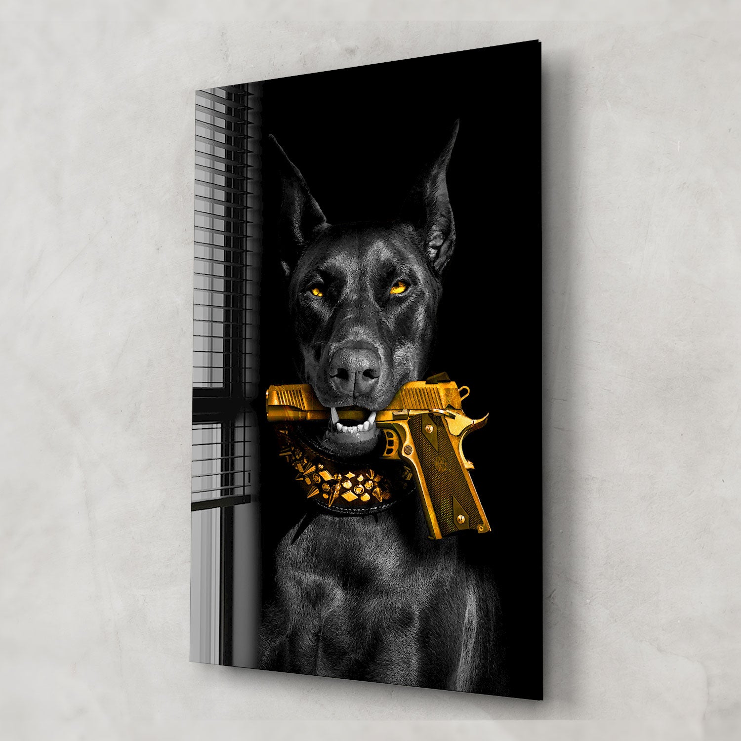 Doberman Holds a Gun