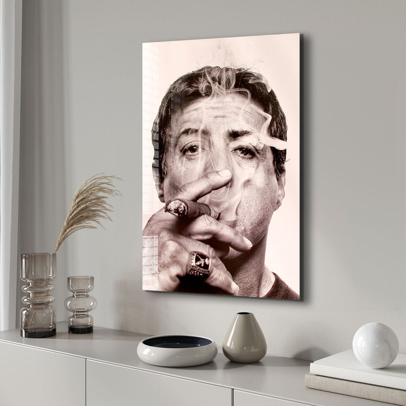 Artronauts Glass Print Sylvester Stallone Smoking Cigar