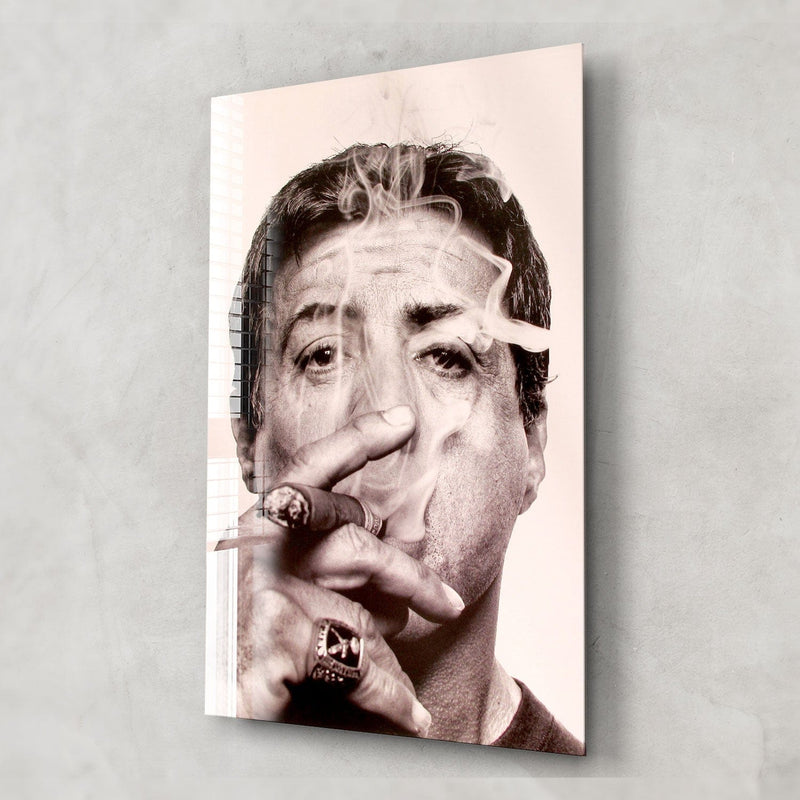 Artronauts Glass Print Sylvester Stallone Smoking Cigar