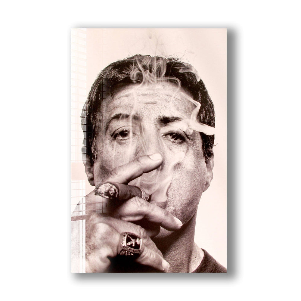 Artronauts Glass Print Sylvester Stallone Smoking Cigar