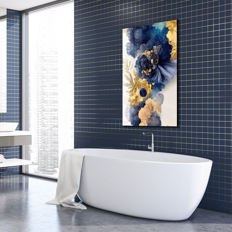 Artronauts Glass Print Abstract Blue&Gold Flower - Tempered Glass Wall Art