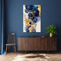 Artronauts Glass Print Abstract Blue&Gold Flower - Tempered Glass Wall Art