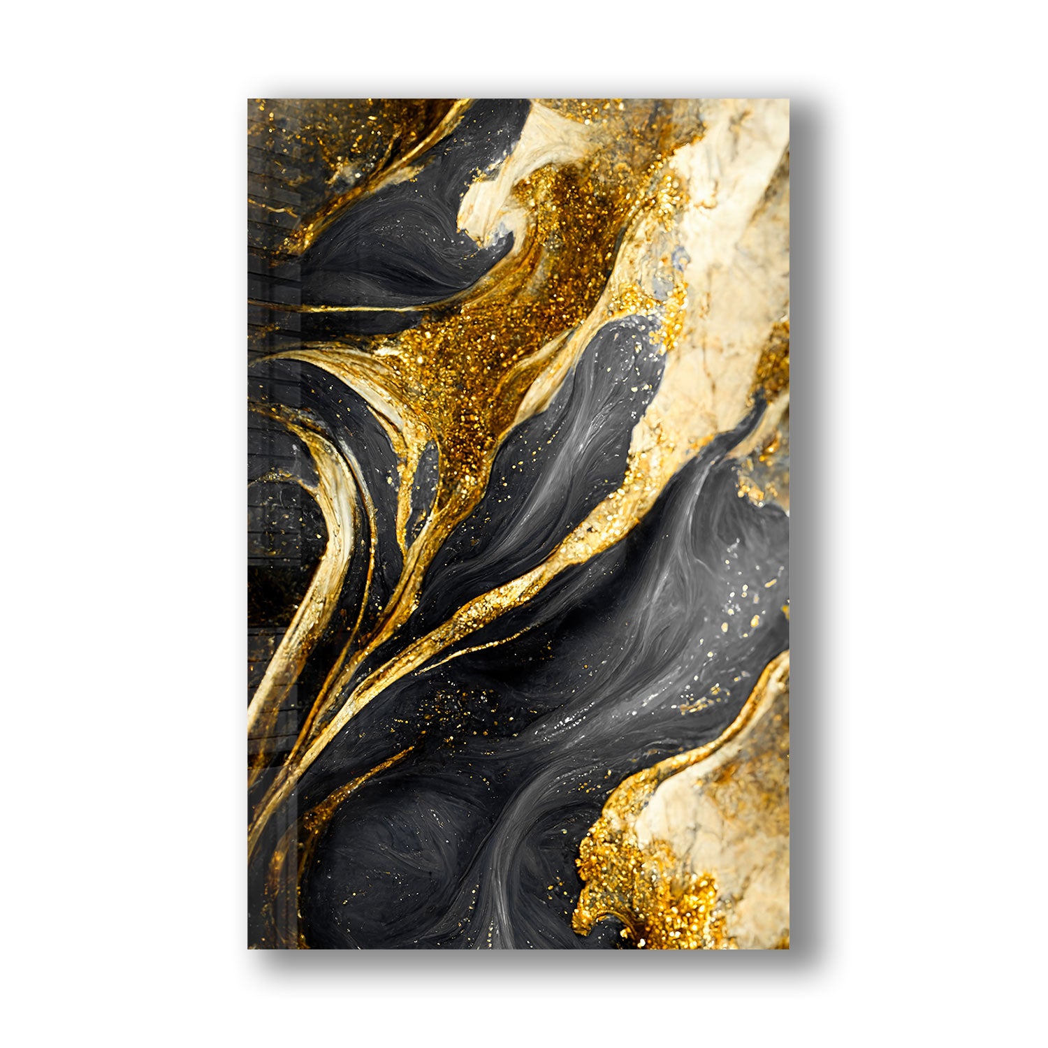 Abstract Gold&Black - Tempered Glass Wall Art