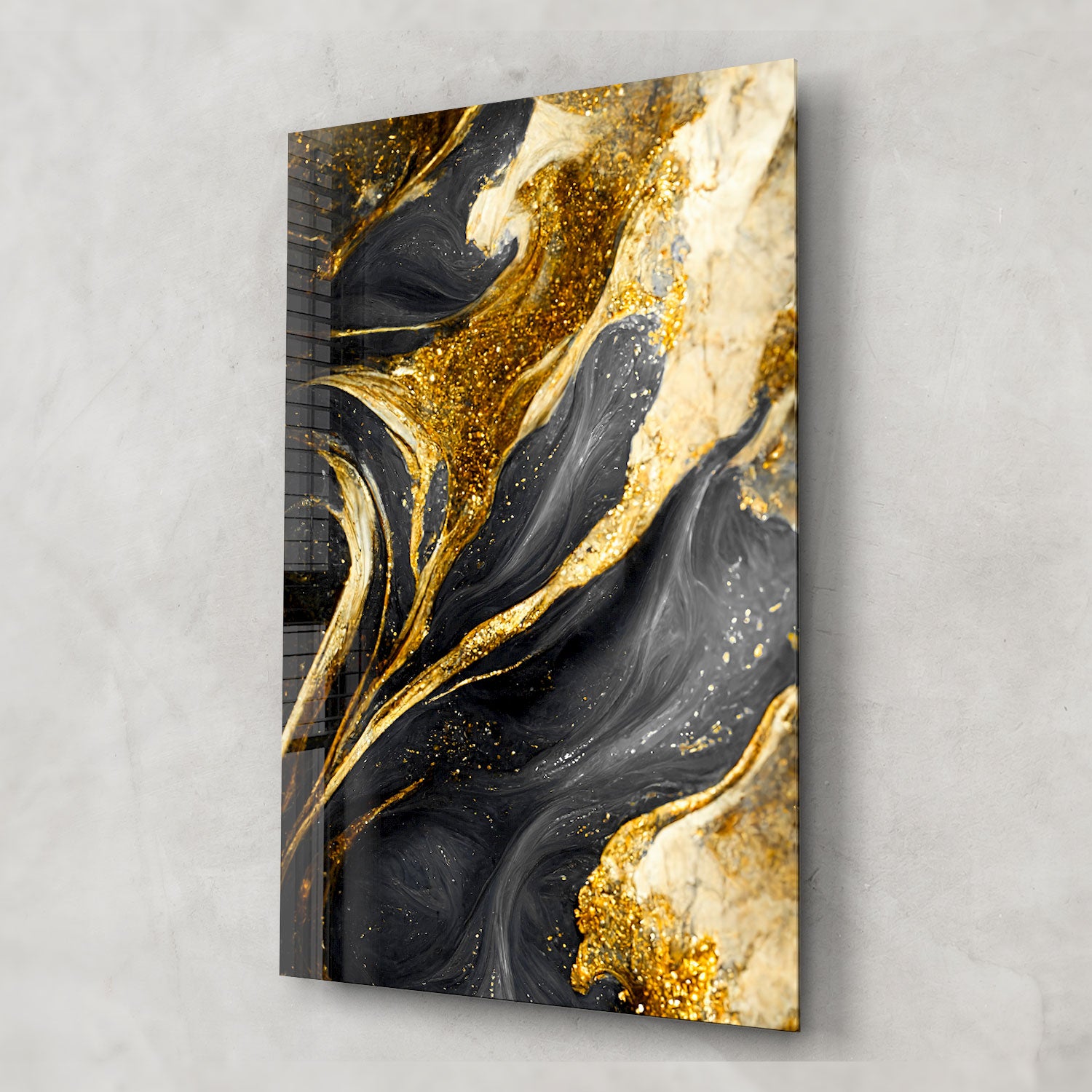 Abstract Gold&Black - Tempered Glass Wall Art