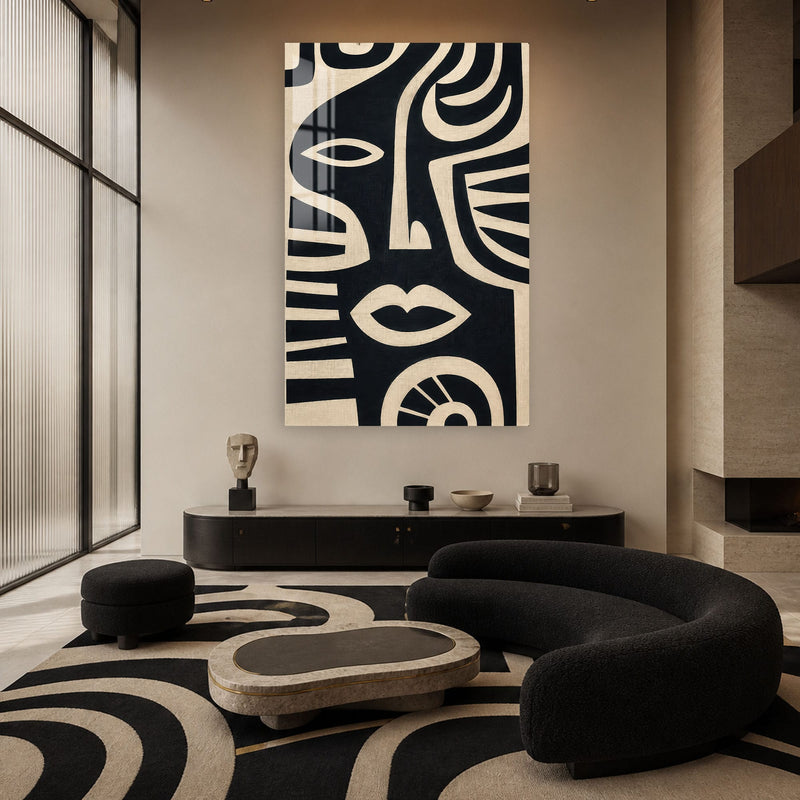 Artronauts Glass Print Midnight Tribal Faces Glass Wall Art