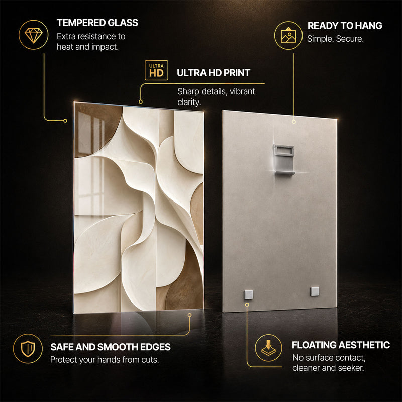 Sculptural Curves — tempered glass, ultra HD print, ready to hang