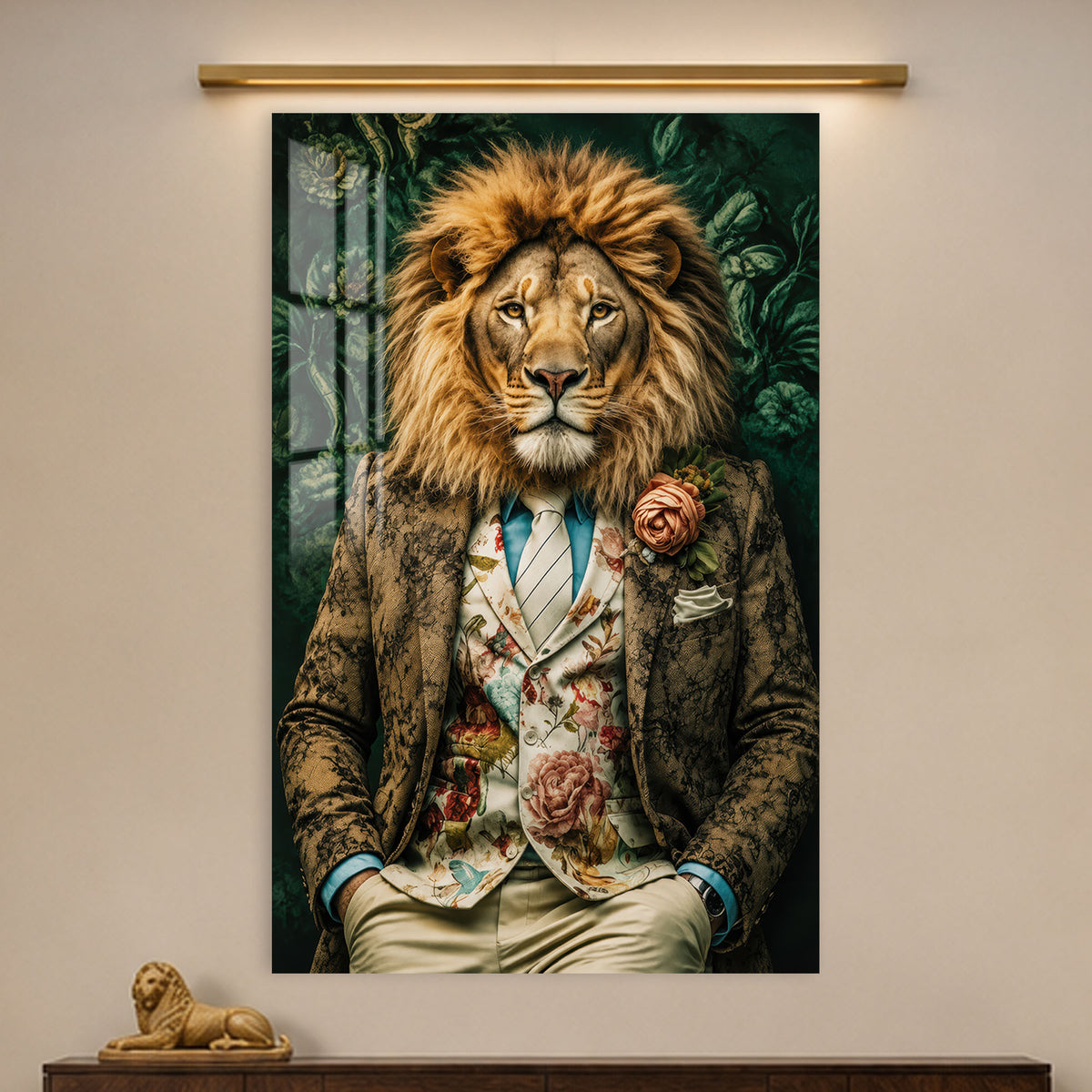 Floral Gentleman Lion in a modern room