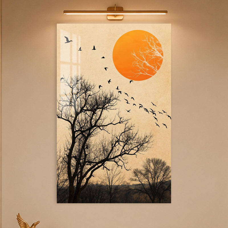 Artronauts Glass Print Birds Across Orange Sun Glass Wall Art