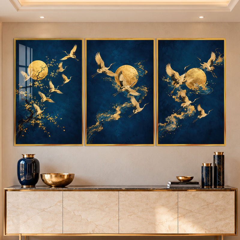Golden Crane Moon with gold frame