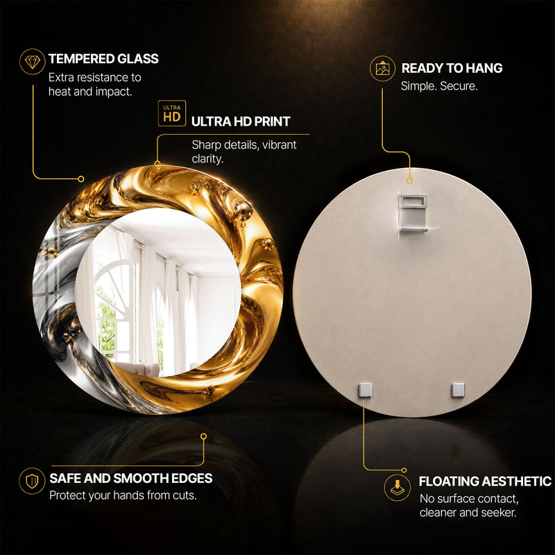 Molten Gold Swirl — tempered glass, ultra HD print, ready to hang