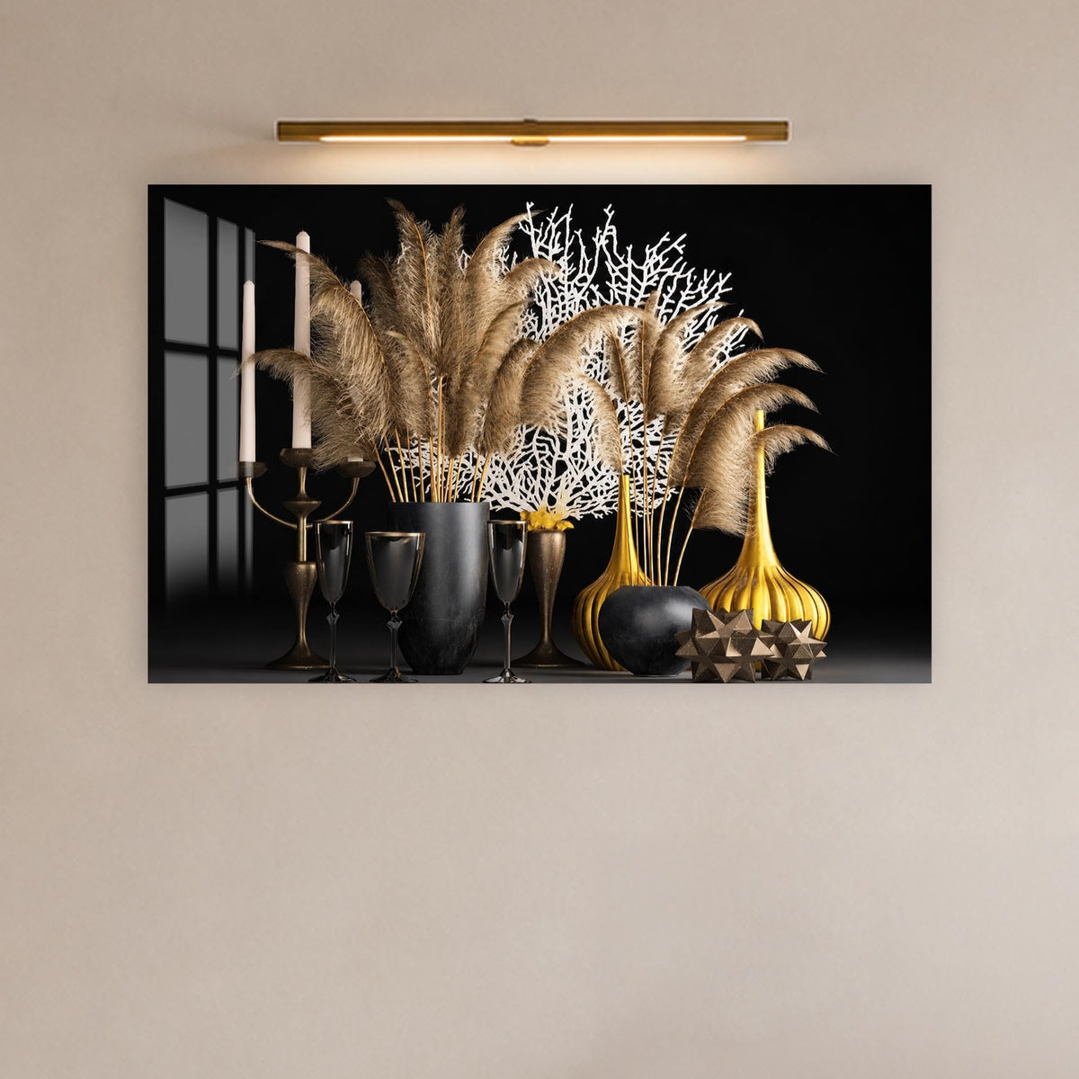 Artronauts Glass Print Pampas and Coral Still Life Glass Wall Art