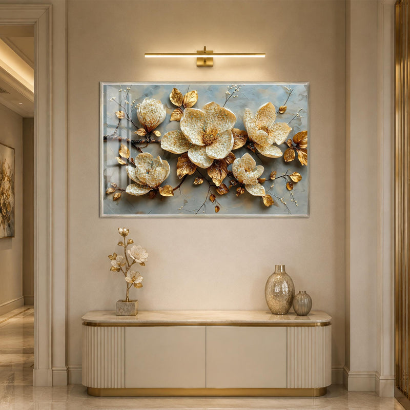 Artronauts Glass Print 18x12 cm | 7.1"x4.7" / Silver Jewelled Gold Magnolia Glass Wall Art