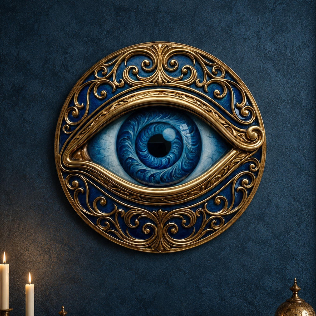 Ornate Azure Eye — tempered glass, ultra HD print, ready to hang