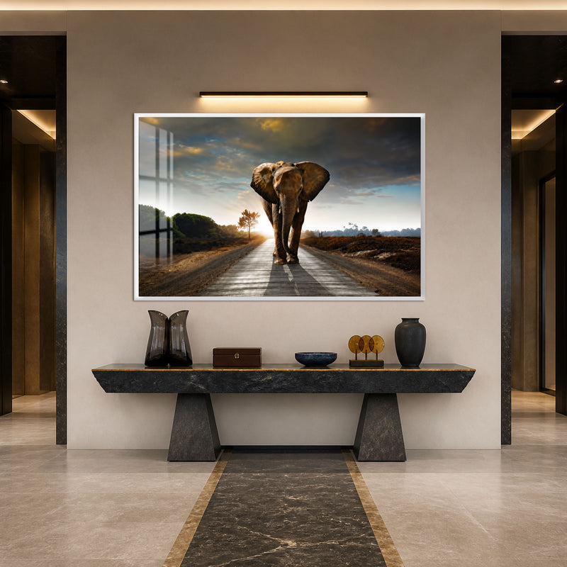 Elephant on the Open Road with white frame