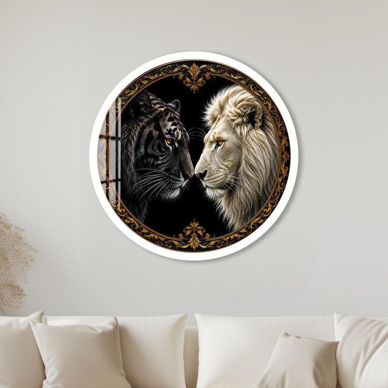 Lion And Tiger Portrait with white frame