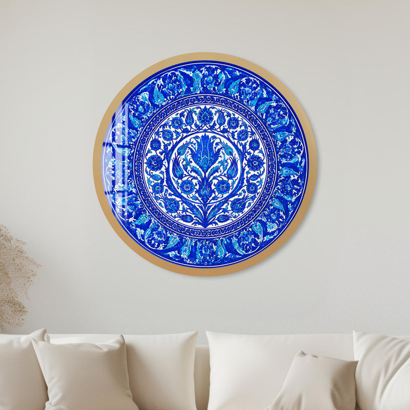 Cobalt Floral Medallion with gold frame