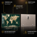 Emerald World Map — tempered glass, ultra HD print, ready to hang