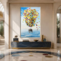 Artronauts Glass Print 12x18 cm | 4.7"x7.1" / Silver Elephant Balloon Adventure Glass Wall Art