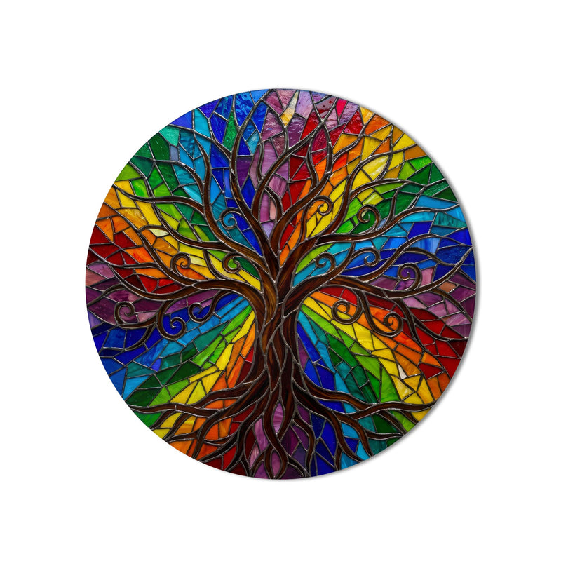 Rainbow Stained Glass Tree Of Life product shot on white background