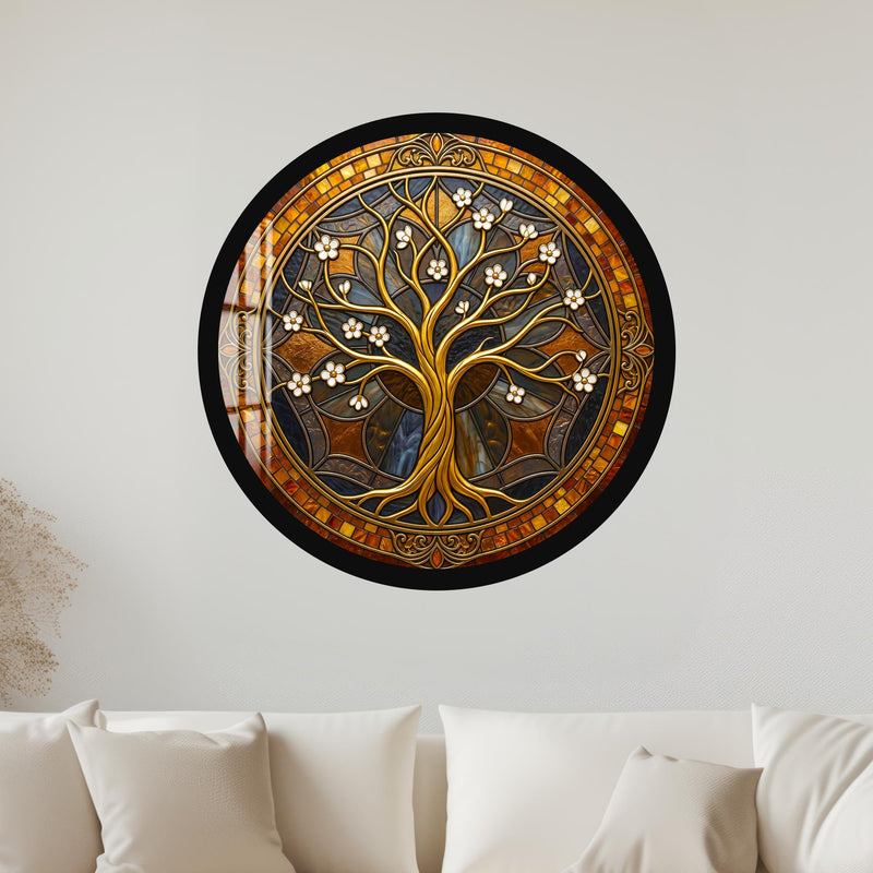 Gold Blossom Amber Medallion with black frame