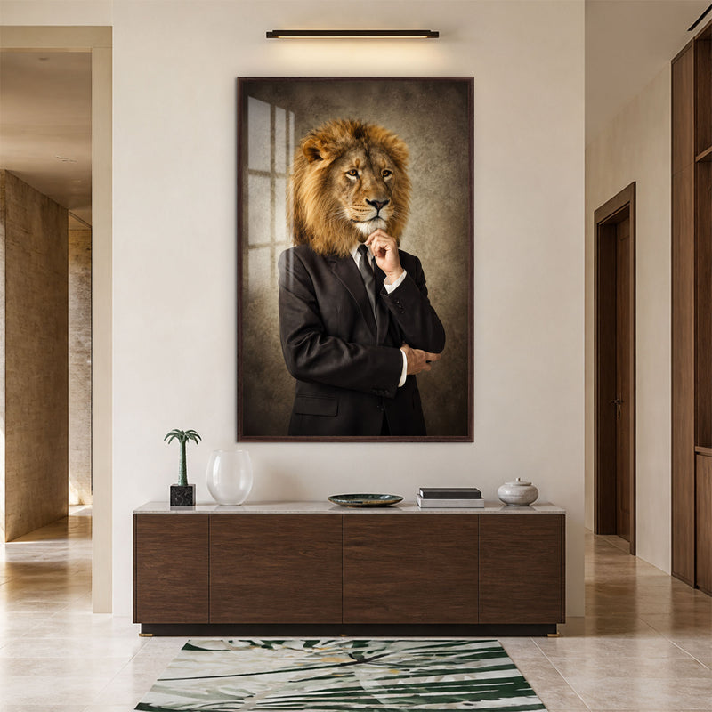 Executive Lion with walnut frame