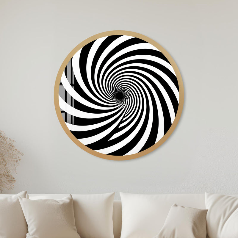 Monochrome Spiral Illusion with gold frame