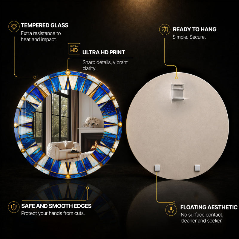Sapphire Sunburst — tempered glass, ultra HD print, ready to hang