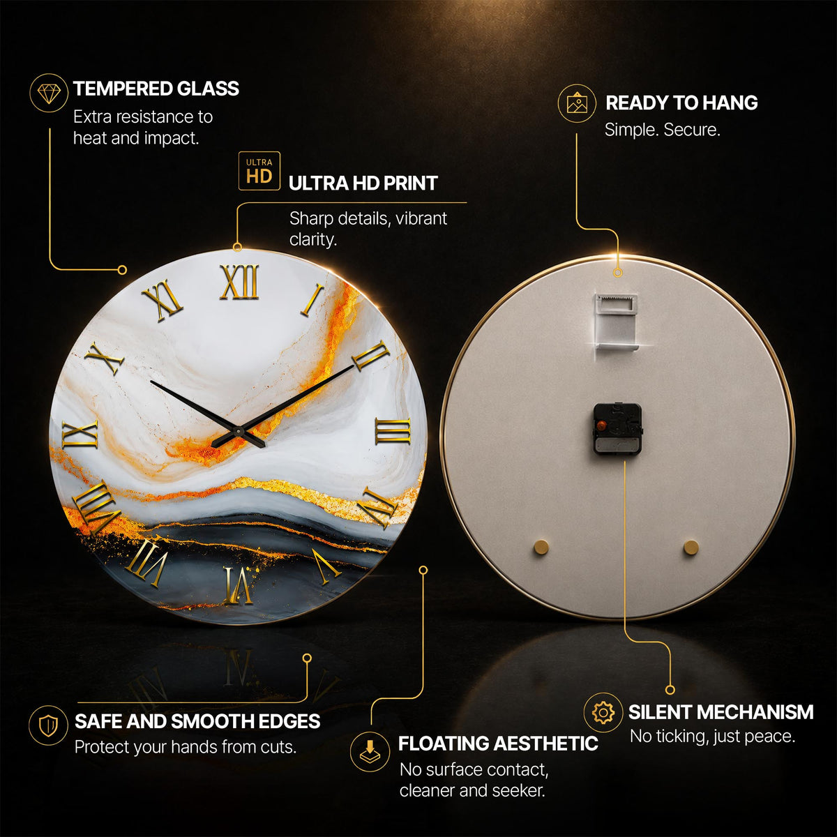 Golden Marble Elegance — tempered glass, ultra HD print, ready to hang