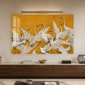 Golden Cranes in Flight in a modern room