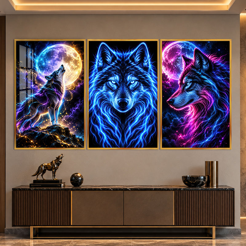 Neon Wolf with gold frame