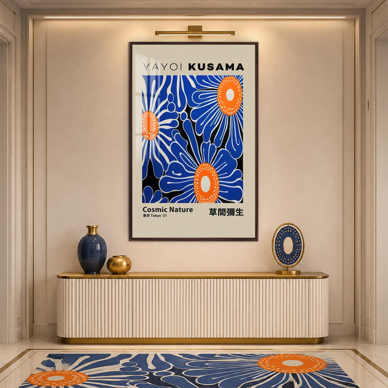 Cosmic Blue Blooms with walnut frame