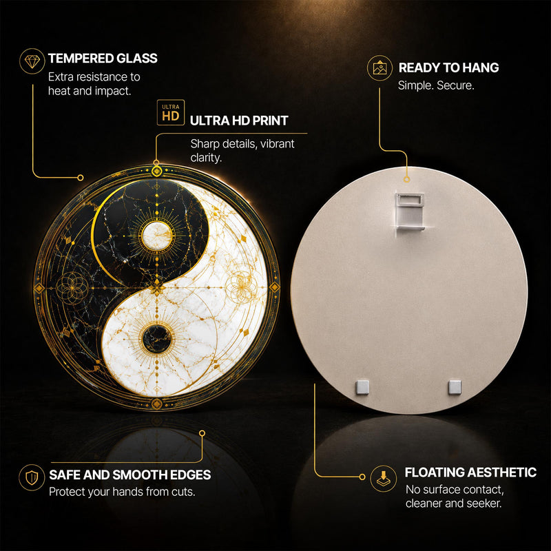 Celestial Yin Yang — tempered glass, ultra HD print, ready to hang