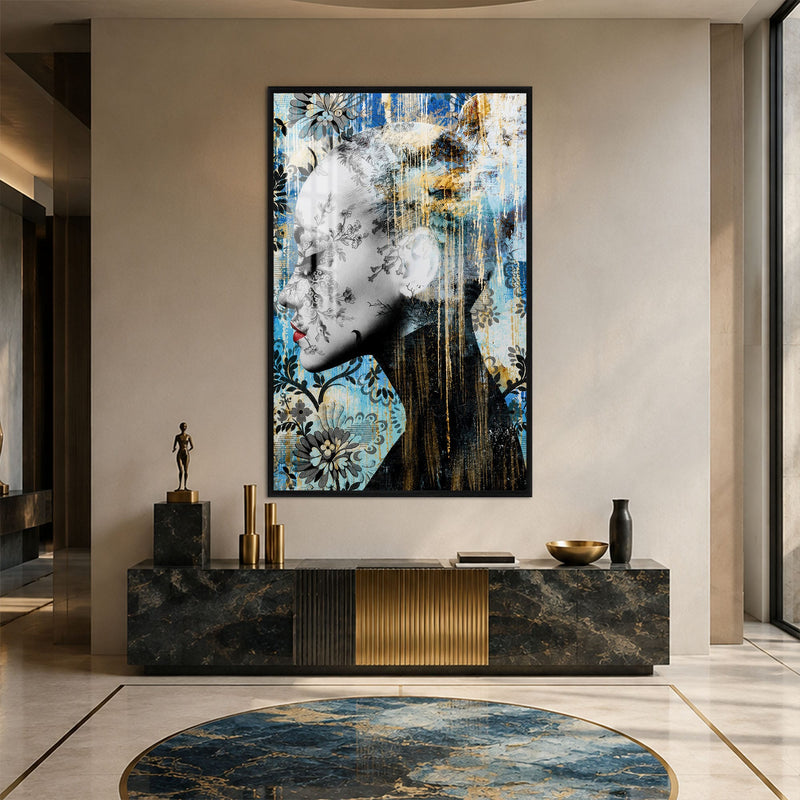 Artronauts Glass Print 12x18 cm | 4.7"x7.1" / Black Floral Profile Glass Wall Art