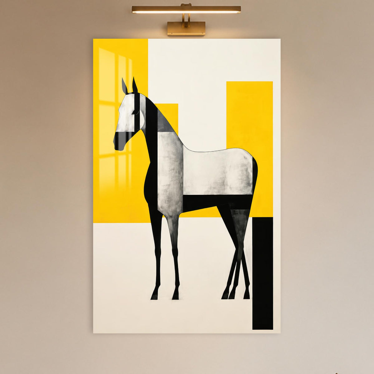 Geometric White Horse in a modern room
