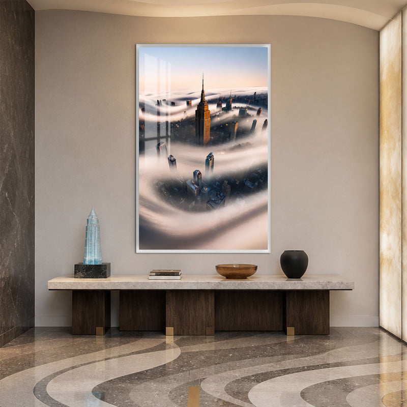 Manhattan Above The Clouds with white frame