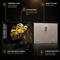 Golden Monstera Leaves — tempered glass, ultra HD print, ready to hang