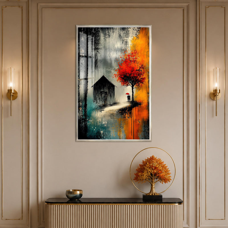 Couple Beneath Autumn Tree with silver frame