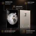 White Tutu From Above — tempered glass, ultra HD print, ready to hang