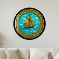 Amber Sailboat Turquoise Waves with black frame
