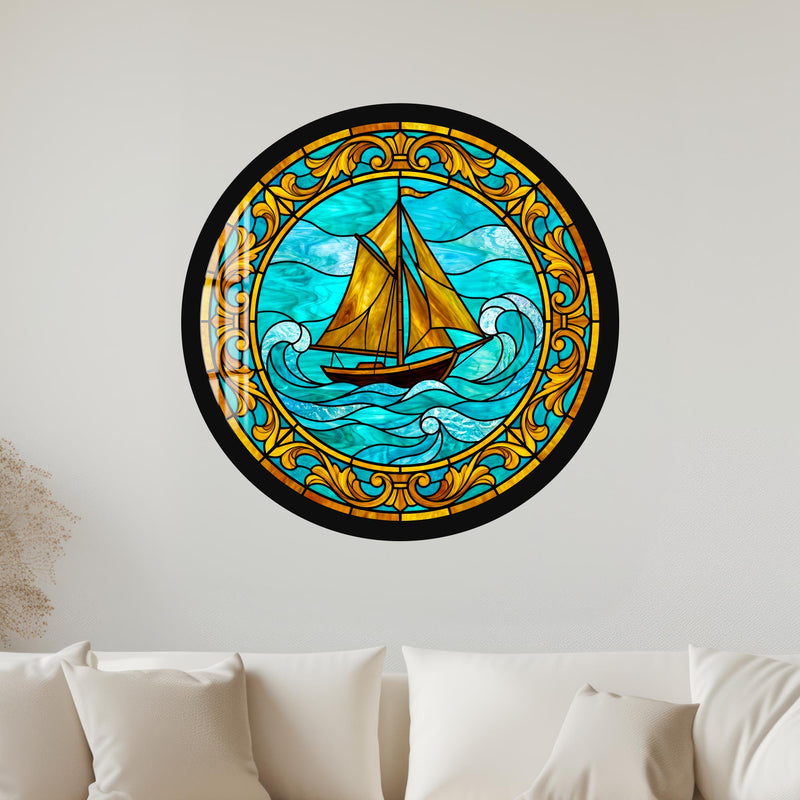 Amber Sailboat Turquoise Waves with black frame