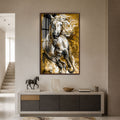 Golden White Stallion with walnut frame