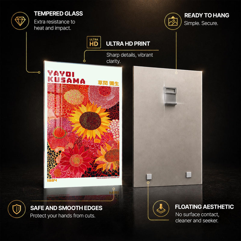 Dotted Sunflower Garden — tempered glass, ultra HD print, ready to hang