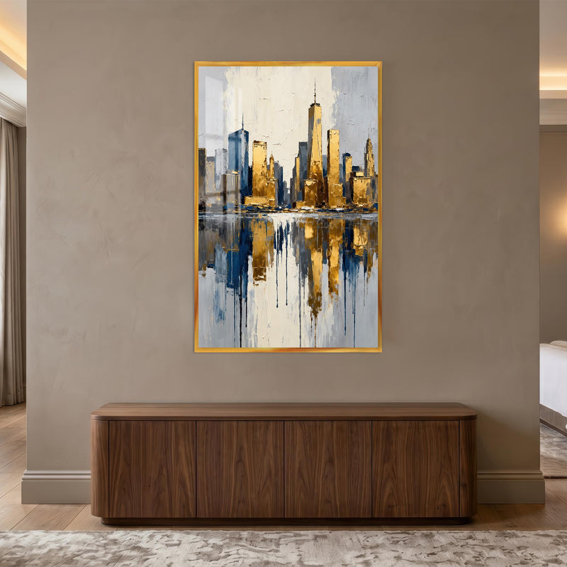 Golden City Reflections with gold frame