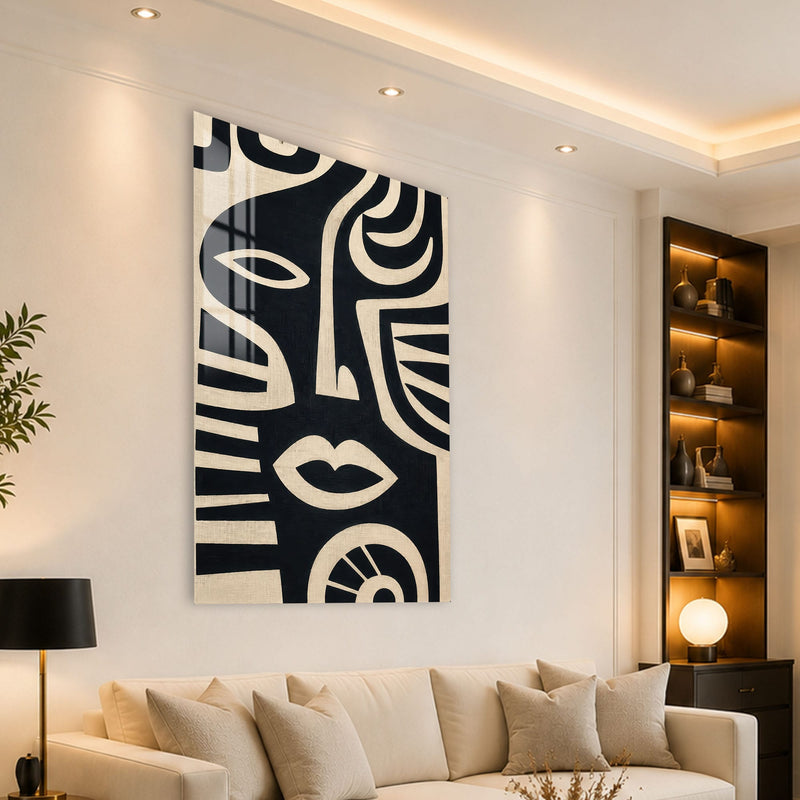 Artronauts Glass Print Midnight Tribal Faces Glass Wall Art
