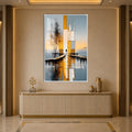 Golden Abstract Waterfront with white frame