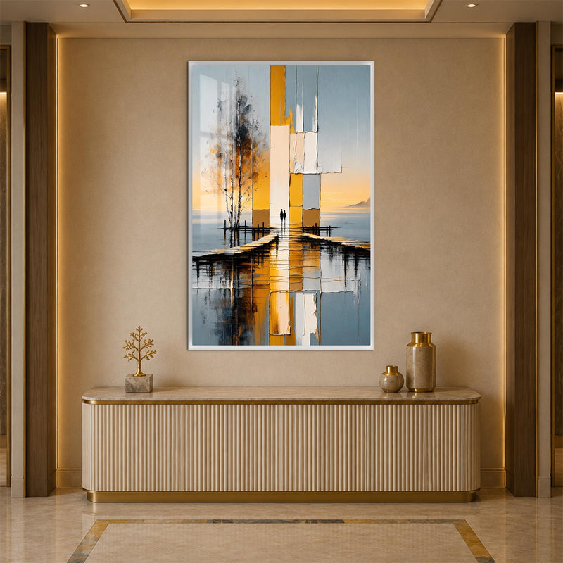 Golden Abstract Waterfront with white frame