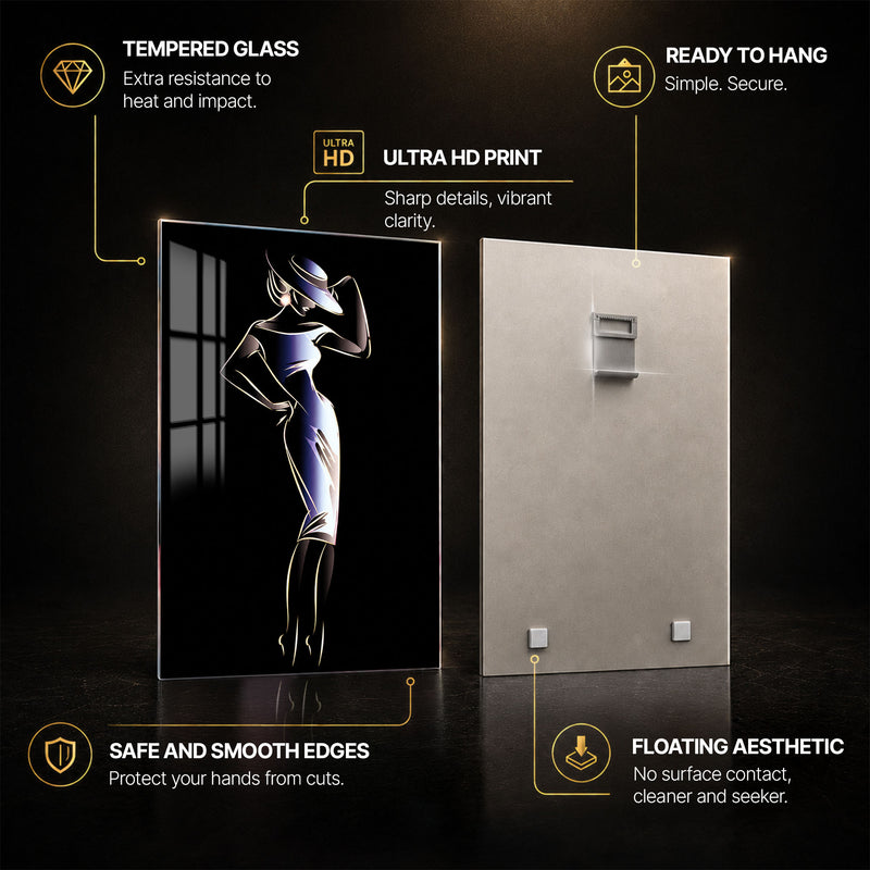 Midnight Muse — tempered glass, ultra HD print, ready to hang