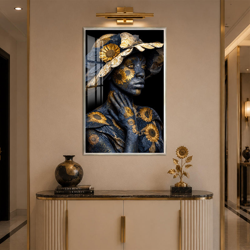 Gilded Sunflower Muse with silver frame