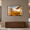 Golden Savanna Window with walnut frame