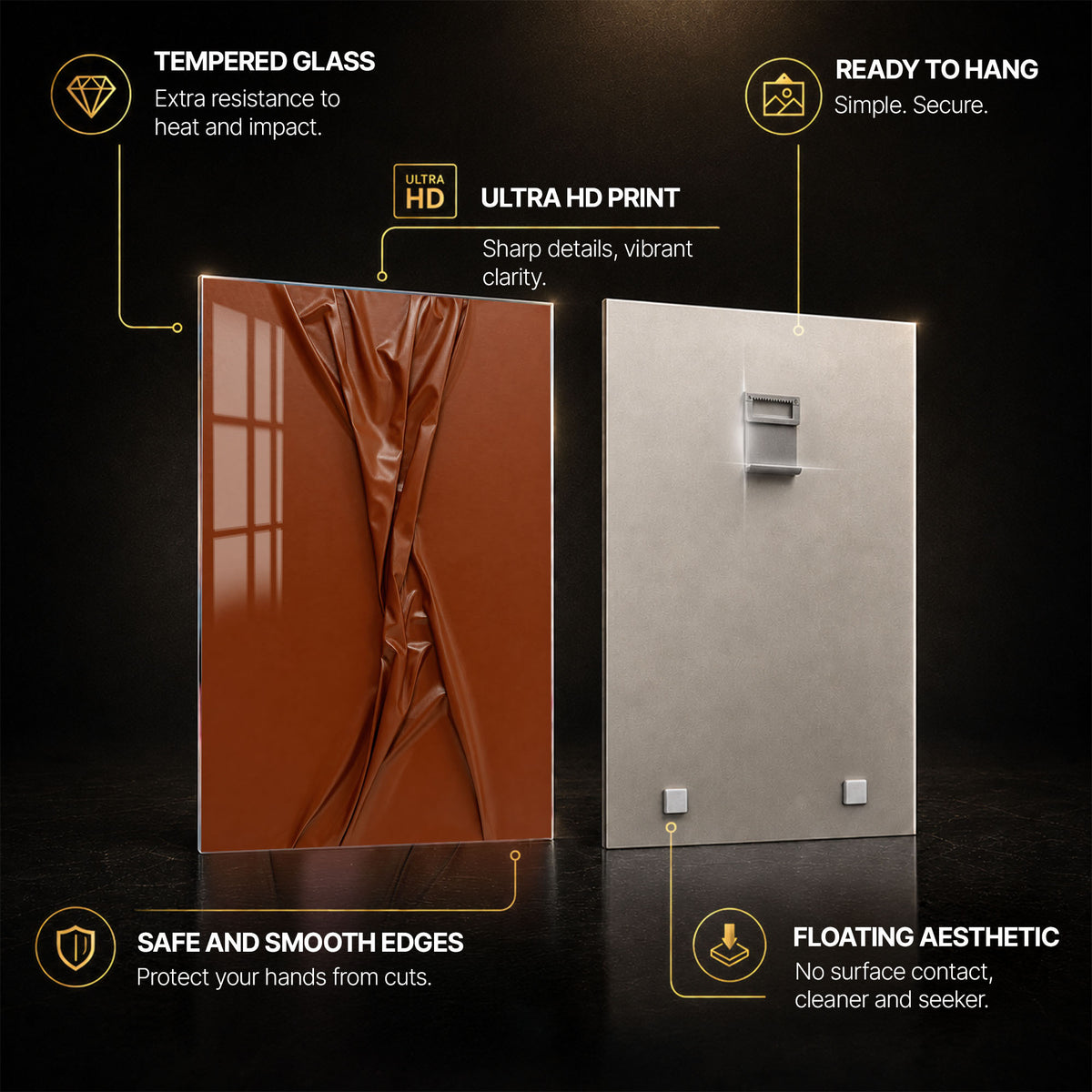 Burnished Fold — tempered glass, ultra HD print, ready to hang